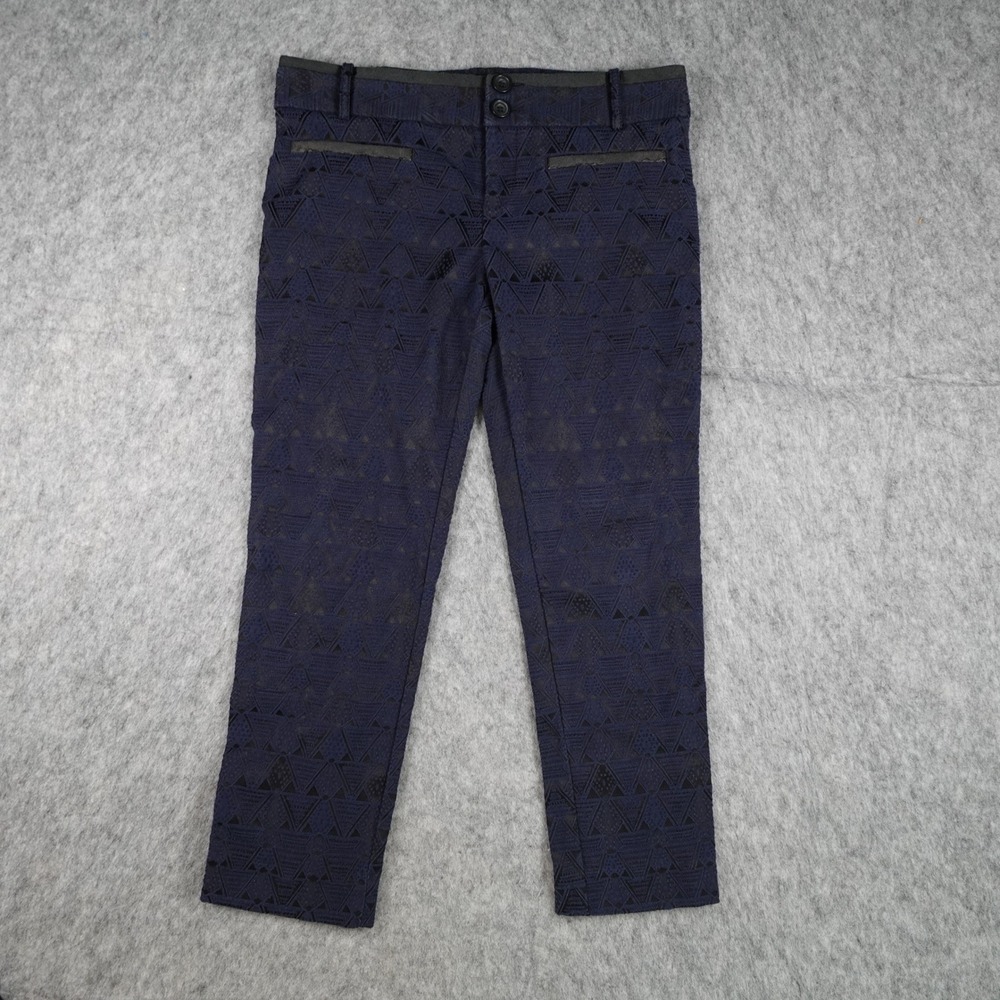 Cartonnier Pant Women 6 Petite Navy Blue Charlie Ankle Geometric Textured Lace